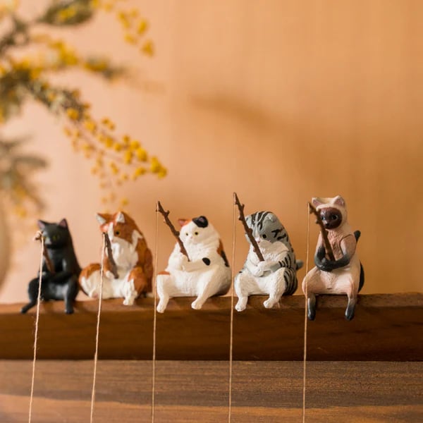 ⏰🔥LAST DAY 59% OFF - Hand-Painted Mini Cat Desk Figurines 😺 Set of 5 Cute Cartoon Kitty Companions