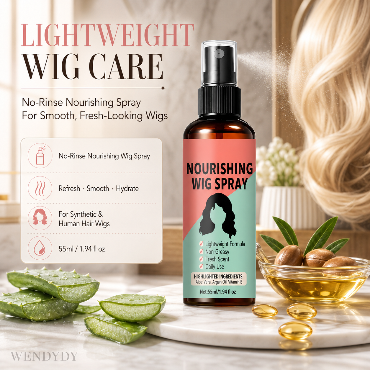 🔥LAST DAY SALE 49% OFF - Lightweight No-Rinse Nourishing Wig Spray💨