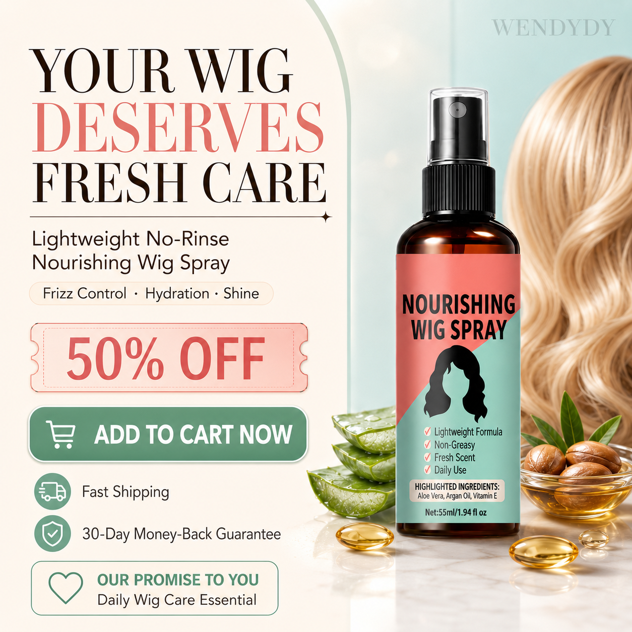 🔥LAST DAY SALE 49% OFF - Lightweight No-Rinse Nourishing Wig Spray💨