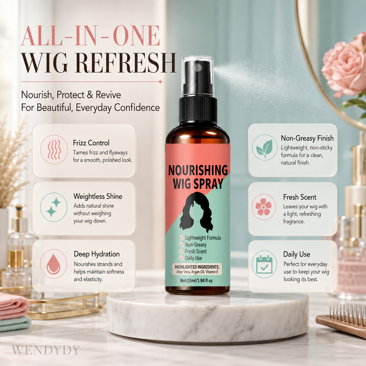 🔥LAST DAY SALE 49% OFF - Lightweight No-Rinse Nourishing Wig Spray💨