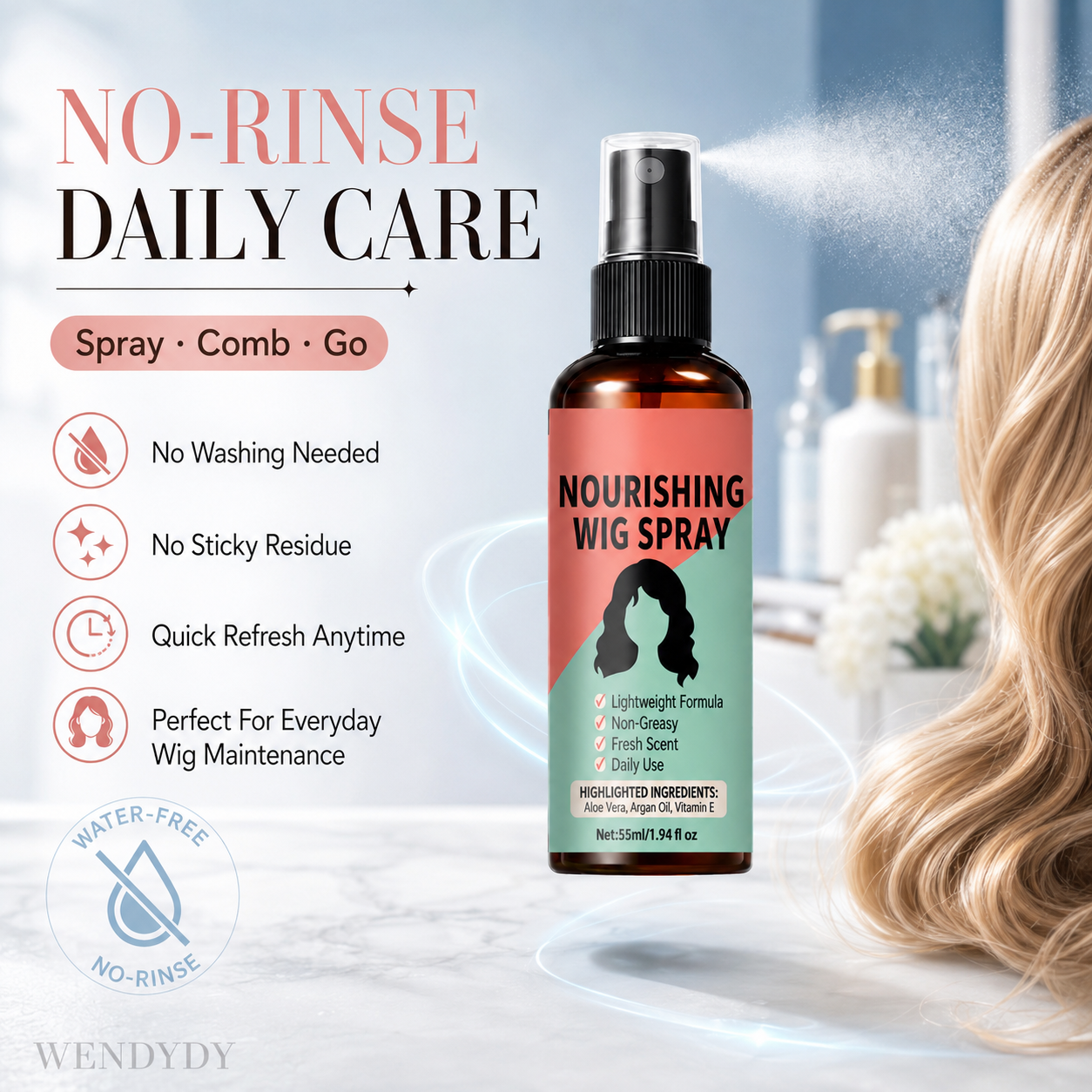 🔥LAST DAY SALE 49% OFF - Lightweight No-Rinse Nourishing Wig Spray💨