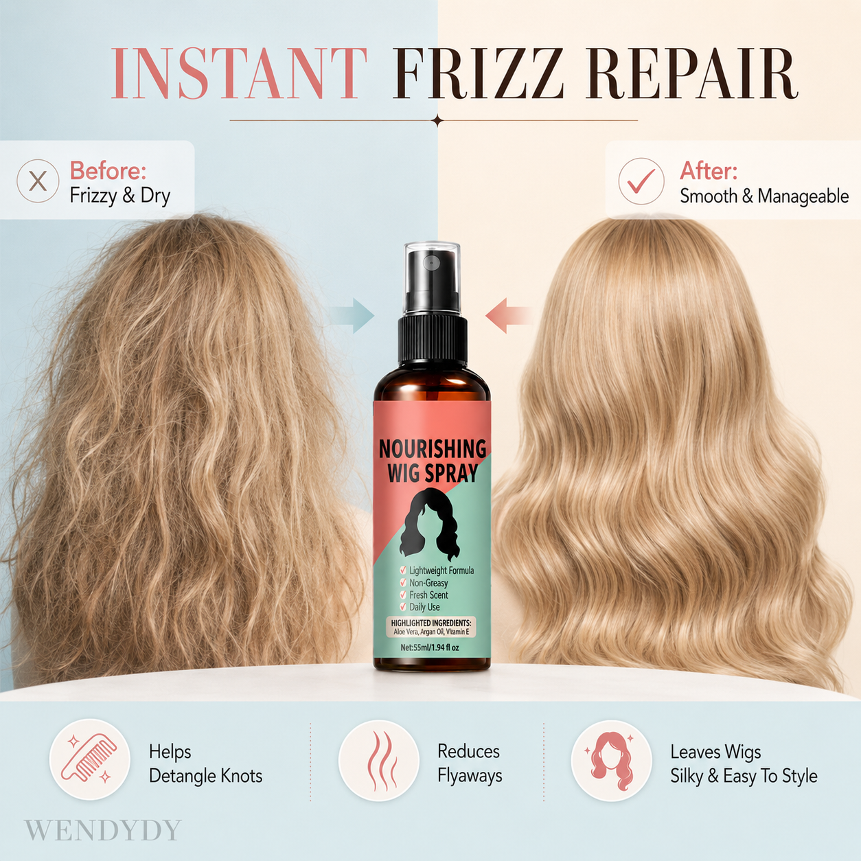 🔥LAST DAY SALE 49% OFF - Lightweight No-Rinse Nourishing Wig Spray💨