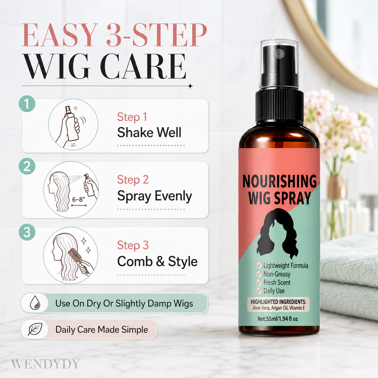 🔥LAST DAY SALE 49% OFF - Lightweight No-Rinse Nourishing Wig Spray💨